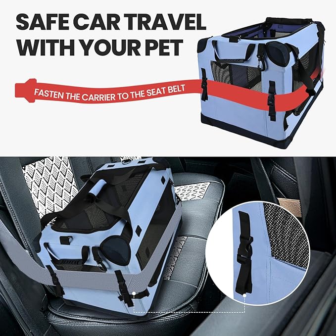 PEGIC Extra Large Cat Carrier, Blue | Soft Sided Collapsible, For Car Travel, Outdoor and Indoor Uses, Roomy Extra Large for 2 Kittens or Pets up to 50lbs