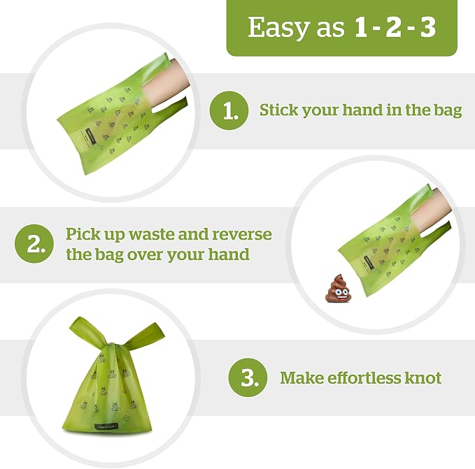 Pogi's Poop n' Wipe Travel Pack - 300 Unscented Dog Poop Bags with Handles and 120 Plant-based Green Tea Leaf Scented Grooming Wipes