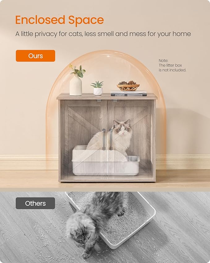 Feandrea Cat Litter Box Enclosure, Hidden Litter Box Furniture, Indoor Pet House End Table, 23.6 x 19.7 x 19.7 Inches, Heather Greige UPCL042K101