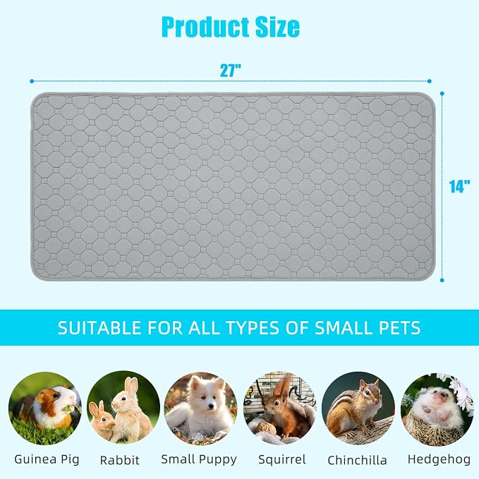 PAWCHIE Guinea Pig Cage Liners, Washable Guinea Pig Bedding for Midwest Cage 2 Pack 27"X14", Reusable Anti Slip Waterproof, Absorbent Guinea Pig Pee Pad for Small Animal, Rabbit, Bunny, Chinchilla