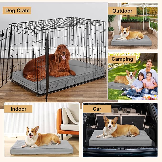 Indestructible Dog Beds for Large Dogs, Orthopedic Memory Foam Pet Bed with Oxford Fabric, Waterproof Outdoor Dog Bed for Kennel with Washable Cover and Non-Slip Bottom, 41''x27'', Grey