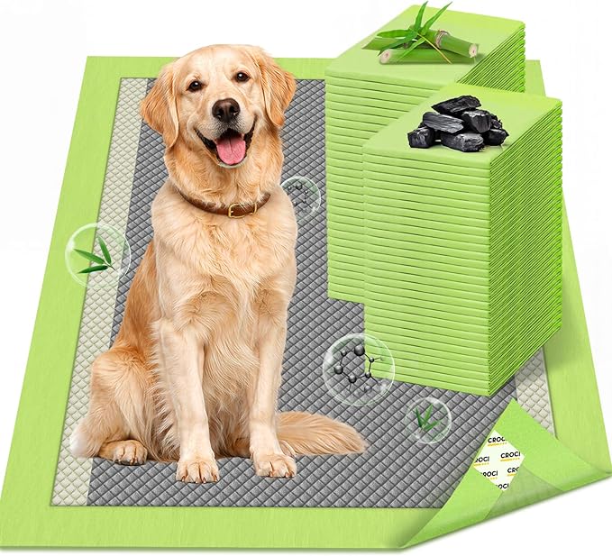 CROCI Dog Pads Extra Large, 28"x34" Pee Pads for Dogs, 2X Odor-Control with Charcoal & Bamboo Material, 4-Corner Adhesive Tabs, Super Absorbent & Leak-Proof (50 Counts)