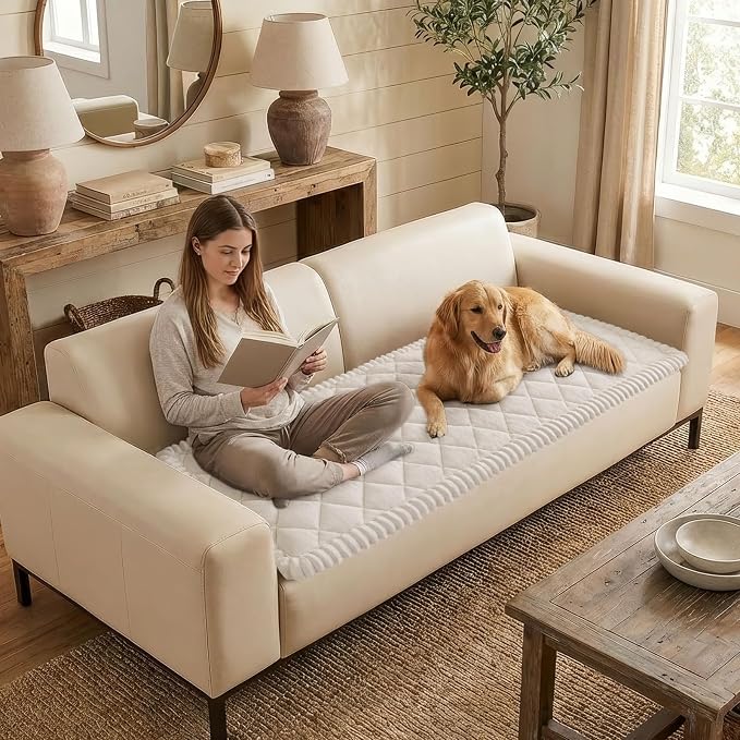 Smiry Couch Cover for Dogs, Non Slip Washable Pet Sofa Protector for Large Dogs, Cats, Fuzzy Plush Sofa Covers for 3 Cushion Couch, Against Fur, Dirt & Scratch Resistant, White, 27.6"×88"