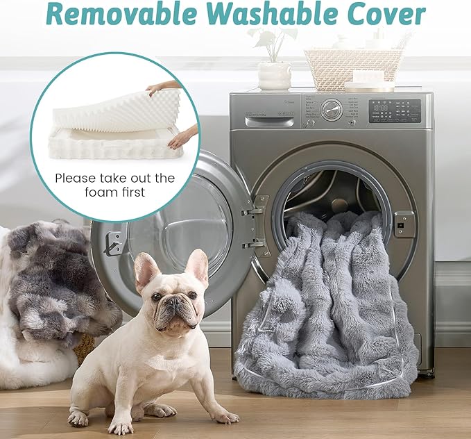 COZY KISS Orthopedic Dog Bed for Extra Large Dog 44x32 inch, XL Faux Fur Pet Sofa, Bolster Foam Bed with Sides, Non-Slip and Egg-Crate Big Dog Couch Bed with Washable Removable Cover, Beige