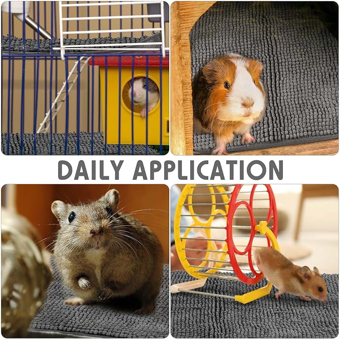 Amylove 4 Pcs Guinea Pig Cage Liner 14 x 28 Inch Washable Chenille Pee Pads Pet Dog Cat Bedding Training Mat Reusable for Small Animals Puppy Bunny Hamster Chinchilla