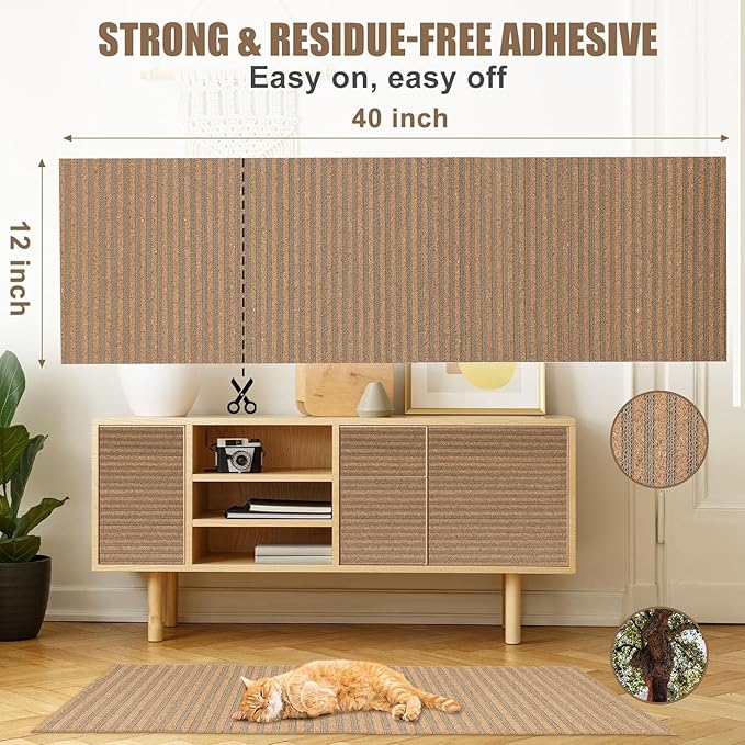 Natural Cork-Cat Scratch Pad-Cat Scratch Mat Rug-Avoid Cat Couch Protector-Cat Scratch Furniture Protector for Post/Sofa/Floor-Indoor Wall Scratchers-Cat Scratching Carpets-Stretching-Kitty Gifts