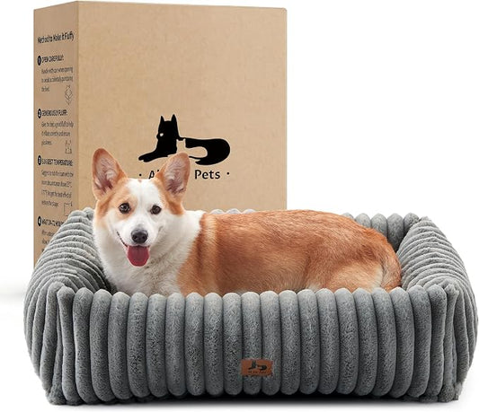 Dog Bed Medium Size Dog, Rectangle Orthopedic Pet Bed for Car and Indoor, Comfort Fluffy Memory Foam Dog Beds with Anti-Slip Bottom,Grey(30x24x8inchs)