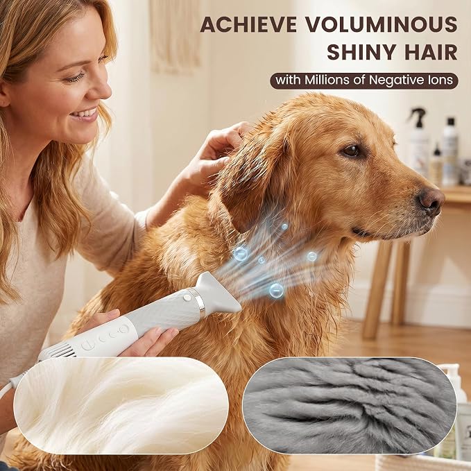 4-in-1 Handheld Pet Hair Dryer for Dogs and Cats, High Velocity Dog Blow Dryer with 3 Speed-Heat Modes, Lightweight Portable Grooming Blower for Fast Drying