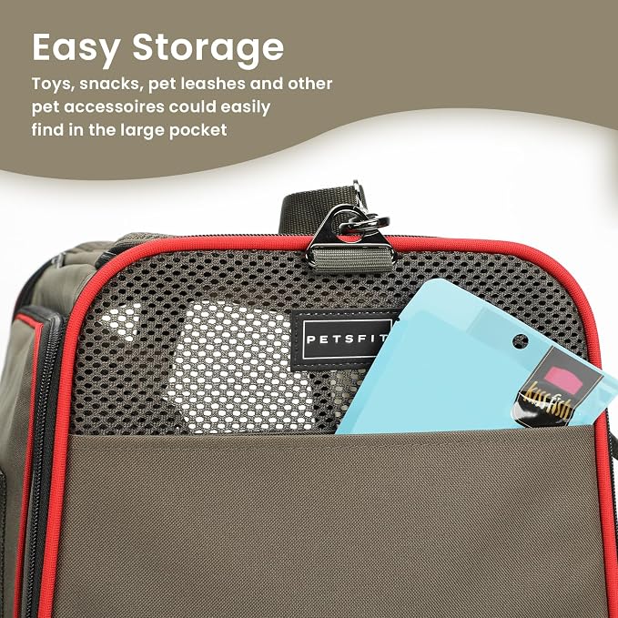 Petsfit Airline Approved Expandable Large Cat Carrier Small Dog Carrier, 17" x 11" x 11" Collapsible Portable Soft-Sided Airplane Pet Carrier Bag with Two Extension, Fit for Outdoor Use