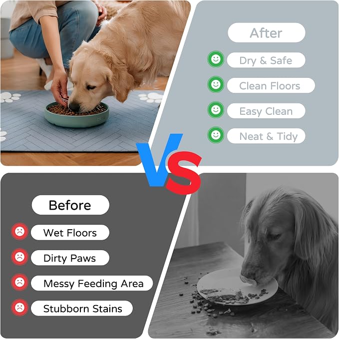 Pet Feeding Mat-Absorbent Dog Feeding Mat for Food and Water Bowl,No Stains Pet Placemat,Quick Drying Water Dispenser Mat for Dog and Cat,Easy to Clean Dog Accessories(L,Light Gray)