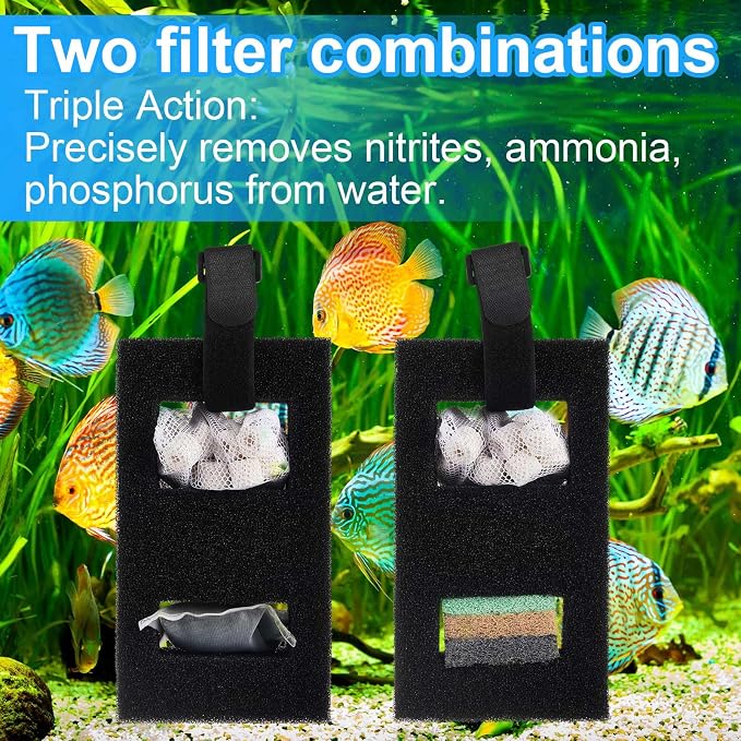 Threlaco 4 Set Aquarium Filter Compatible with Fluval SPEC, EVO, Betta and Flex Desktop Aquarium Series, Foam Filter, Carbon, Ammonia/Phosphate/Nitrite Remover Pad, Ceramic Ring, Cord, Grease & Bag