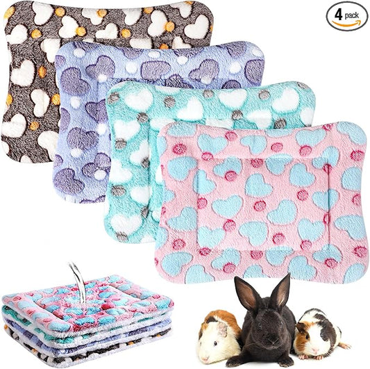 Haull 4 Pcs Waterproof Guinea Pig Bedding Soft Dog Cat Bed Crate Mat Small Animal Plush Cage Liners Rabbit Bunny Kennel Pad Reversible Cozy Pee Thickened Hamster Pad(Heart,13 x 10 Inch)