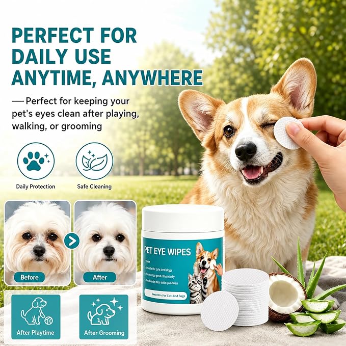 2Boxes Eye Defense Wipes,Tear Stain Remover for Pet,Gentle Eye Wipes for Dogs,Keeps Your Dog’s Eyes Clean,Daily Eye Cleaning Wipes for Dogs and Cats(100 Wipes/Box)