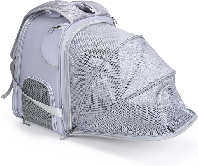 Cat Backpack, Dog Carriers for Small Dogs Backpack, Expandable Cat Carrier Backpack with Breathable Mesh, cat Chest Carrier for Travel, Hiking and Outdoor (Gray)