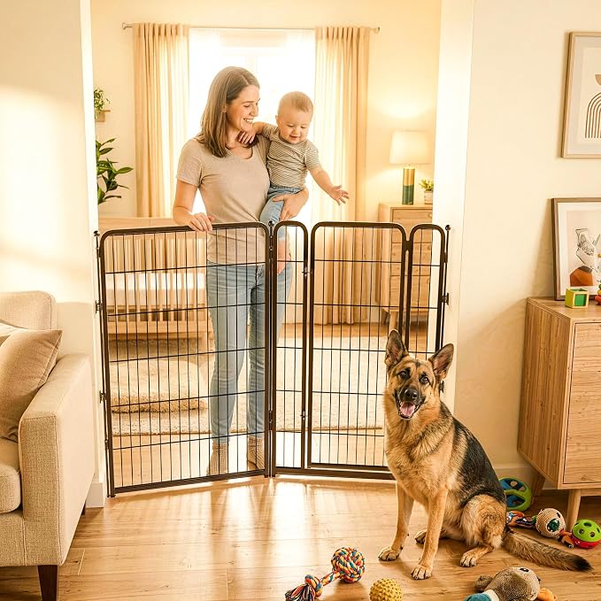 FXW Dog Gate Extra Wide Designed for Indoor Use, Adjustable Width Up to 55-inch Wide (45" H 2 Wire Panels for Large Dogs), Black
