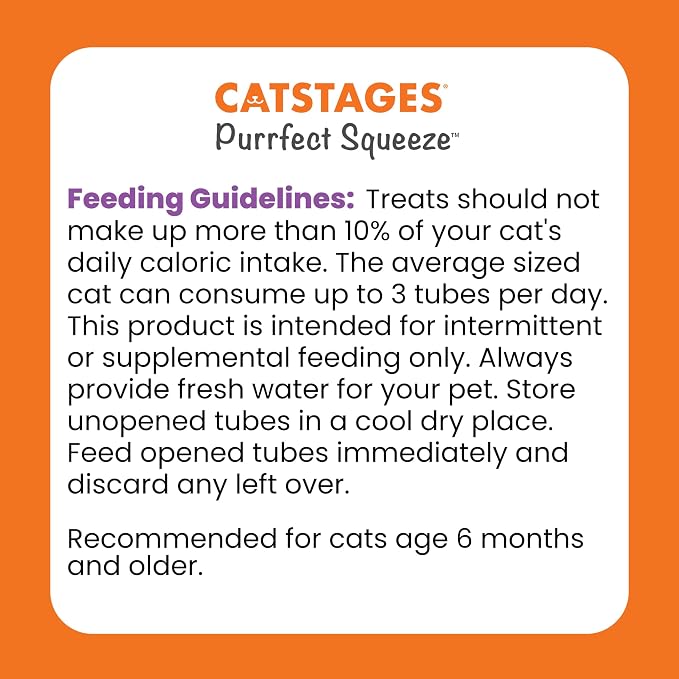 Catstages Purrfect Squeeze Lickable Wet Cat Treats, Creamy Purée Treat & Topper, Made with Real Chicken, Clean Ingredients, No Artificial Preservatives, 0.5 oz Tubes, 50-Count, 4-Flavor Variety Pack