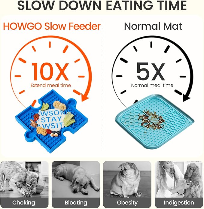 HowGo Puzzle Slow Feeder Lick Mat for Dogs, 38+ Suction Cups|Non-Slip Heavy Duty Maze Enrichment Bowl BPA-Free Silicone|Reduce Boredom Anxiety Free Combination (2PCs, Blue&Red)