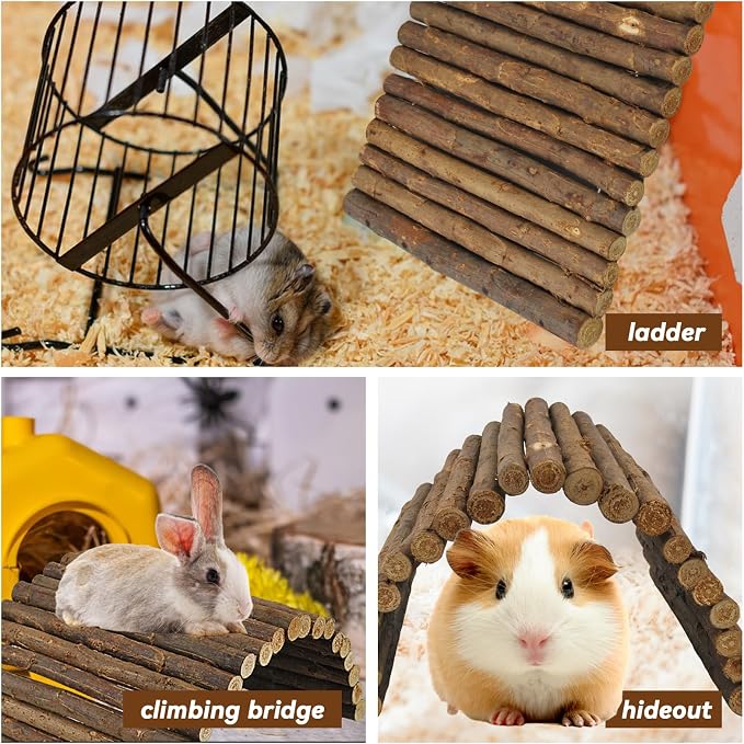 kathson Wooden Hamster Bridge,Guinea Pig Wood Ladder Bendable Tunnel Hideout Hut Small Animal Climbing Toys for Ferret Hedgehog Chinchilla Mice Rat Gerbil Baby Rabbit(19.6 x 6.0 in)