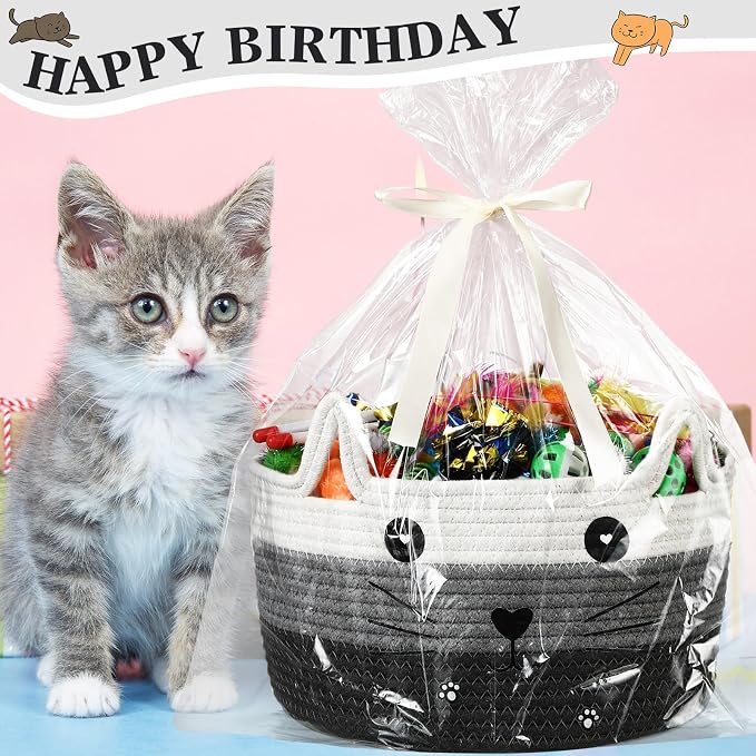 Zopeal 76 Pcs Graduation Cat Storage Basket Gift Toys Set Interactive Cat Toys Kitten Wand Colorful Flashing Balls Pet Crinkle Balls Attract Kitten to Swat, Hunt for Pet Indoor(Grey)