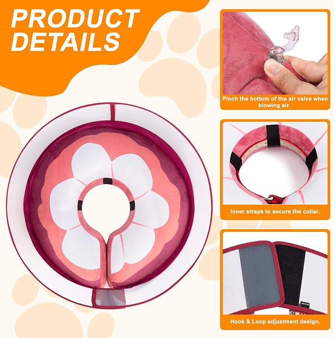 Inflatable Dog Cone Collar for Large Medium Small Dogs, Soft Dog Donut Collar Adjustable Recovery Cone for Pets After Surgery, Extra Enhanced Anti-Licking Guard Shield (Mangosteen, Medium)