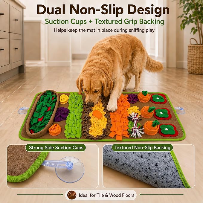 Snuffle Mat for Dogs – Extra Large 32'' x 20'', Washable Slow Feeder Dog Toy, Durable Interactive Dog Puzzle for Mental Stimulation & Nosework Training, with Anti-Slip Suction Cups