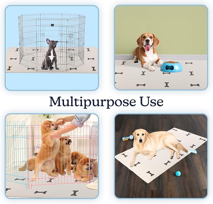 Dog Mat for Food and Water, Crate Pad, and Floor Protector - 55” x 28” Extra Large PVC Memory Foam Pad with Non-Slip Bottom - Stain, Scratch, and Water-Resistant Floor Mat by PETMAKER (Dog Bones)
