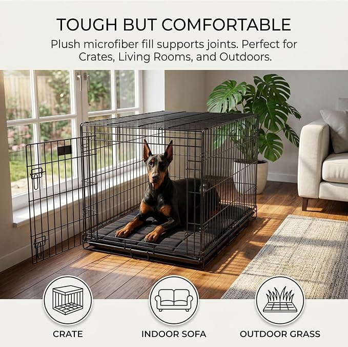 Chew Proof Dog Crate Pad – Indestructible Durable Crate Pad for Aggressive Chewers, Quilted Washable Waterproof Tough Kennel Mat, Replacement for Cage Tray, Indoor & Outdoor, 22″×16″, Black