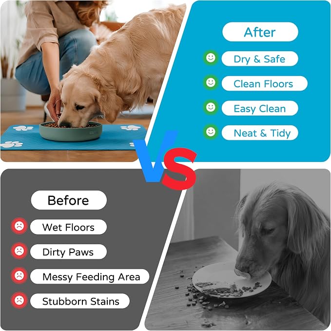 Pet Feeding Mat-Absorbent Dog Feeding Mat for Food and Water Bowl,No Stains Pet Placemat,Quick Drying Water Dispenser Mat for Dog and Cat,Easy to Clean Dog Accessories(S,Blue)