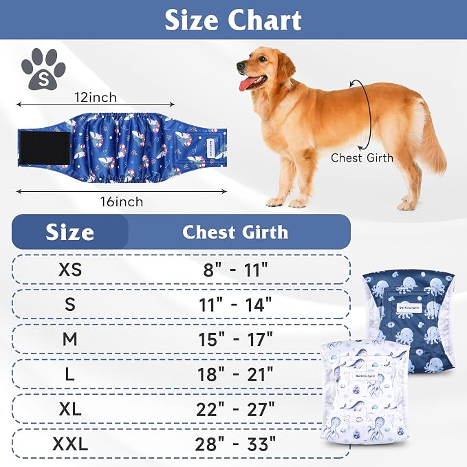 5 Pack Dog Diapers Male, High Absorbing Dog Wraps, Belly Bands for Male Dogs with Incontinence or Frequent Urination, Washable Doggie Diapers Fish XS
