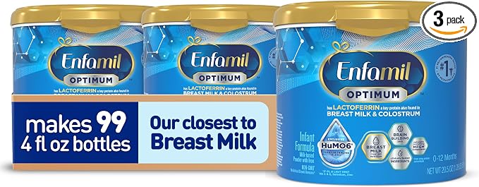 Enfamil Optimum (Enspire), Our Closest Formula to Breast Milk, Immune-Supporting Lactoferrin and Brain-Supporting DHA Baby Formula, Powder 20.5 Oz Tub (Pack of 3)