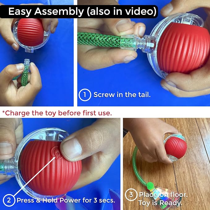 Cat Toys for Indoor Cats – Automatic Kitten Interactive Toy with Speedy Ball Tail as Pet Mental Stimulation - Kittens Small Dogs and Bored Adult Dog Balls to Keep Them Busy as Enrichment - Red