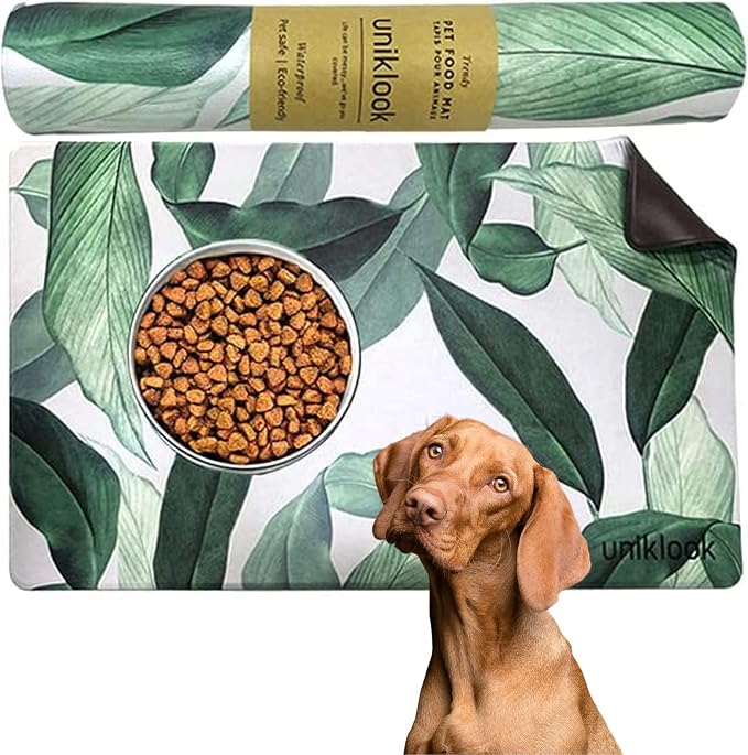 Pet Placemat, Dog Cat Food Water Bowls Mat Feeding Station Pet Safe 28" X 16.5" Waterproof Easy to Clean Dog Modern Designs Boho Uniklook