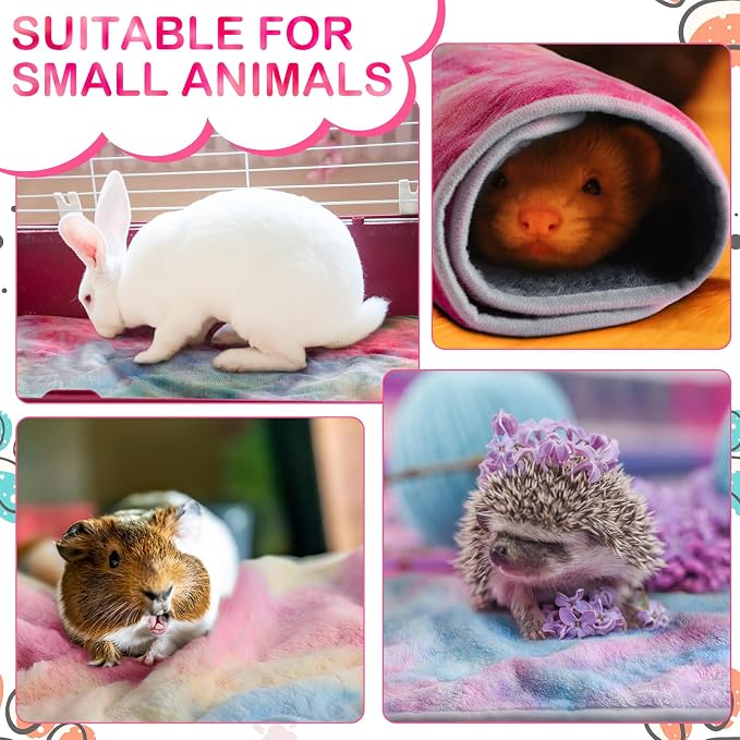 Tudomro 8 Pcs Absorbent Guinea Pig Blankets Washable Small Animal Fleece Bedding Cage Liners Reusable Pet Sleep Mat Pad Cover for Ferret Chinchilla Furniture Protection(Tie Dye,12 x 12 Inch)