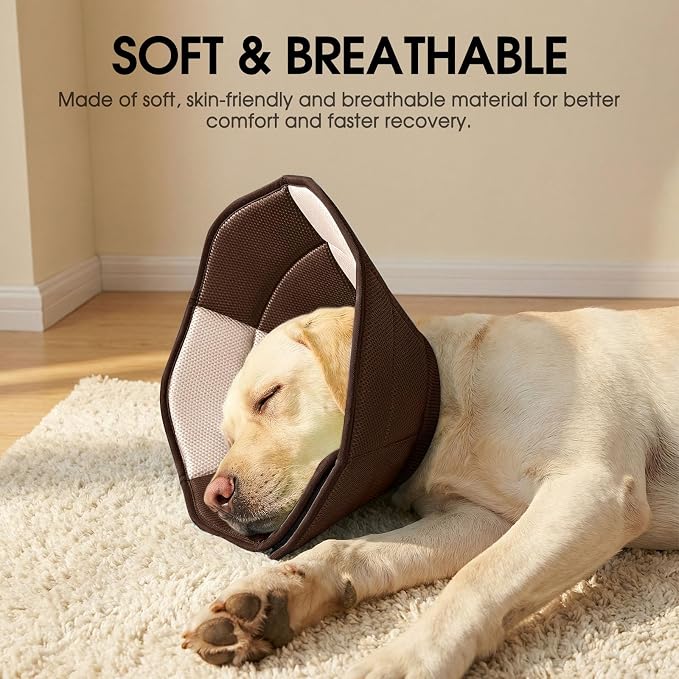 Dog Cone - Soft Cone for Dogs to Stop Licking, Pet E-Collar Alternative After Surgery, Adjustable Pet Recovery Collar for Wound Healing, Brown Large