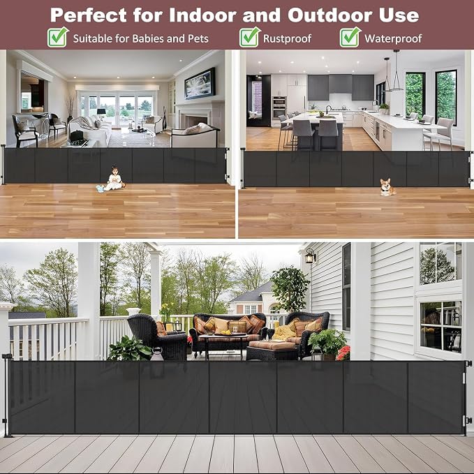 Reinforced 41" Extra Tall Pet Gate, 200" Retractable Baby Gates Extra Wide Retractable Dog Gate with Support Rods, Indoor Extra Long Baby Gate Retractable Fence Outdoor Garage Gates for Dogs, Black