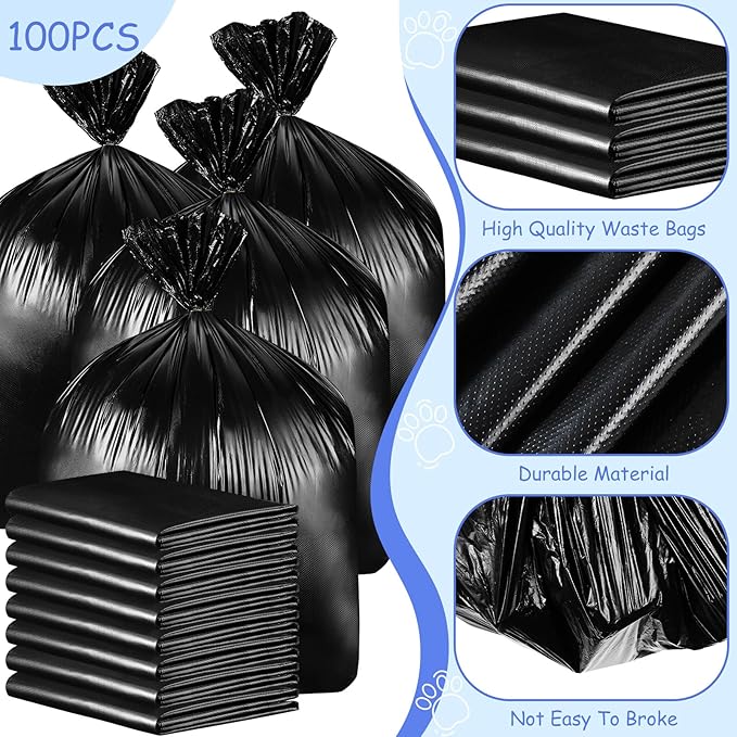 2 Packs 100pcs Black Dog Waste Bags 26" W x 33" l Dog Waste Station Can Liners Heavy Duty Thick Large Poop Bags for Pet Refill Rolls for Doggy Pet Outdoor