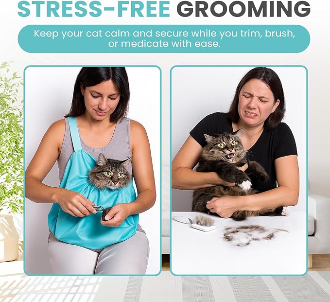 PurrFect Pouch The Original AS SEEN ON TV. The Comfy Cat Carrier Sling & Grooming Sack in One (Set of 2) Washable and Folds (Leopard)