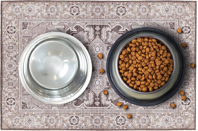 Lovewag Pets Waterproof 2-Pack Pet Feeding Mats - 16" x 24" Premium Cat & Dog Food Mat - Non-Slip, Machine Washable Food Mat Protects Floors & Contains Water Bowl Spills-Pet Place Mats (Caramel Crème)