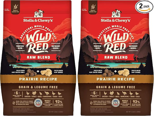 Stella & Chewy's Wild Red Raw Blend Kibble - Premium Freeze-Dried Raw Coated Dog Food - Perfect for Picky Eaters - High Protein Grain Free with 6 Poultry Sources - 3.5lb Bag (Pack of 2)