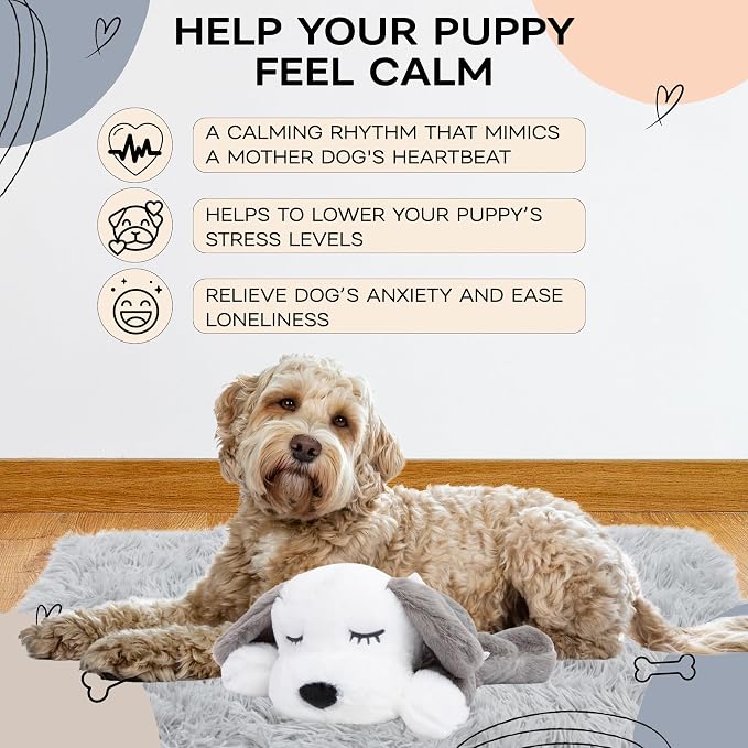 Upgraded Heartbeat Puppy for Dogs with Blanket, Heat Packs and Chew Toy - Pet Anxiety Relief and Calming Sleep Aid - Perfect Dog Stuffed Animal for Behavioral Crate Training - Dog Toys