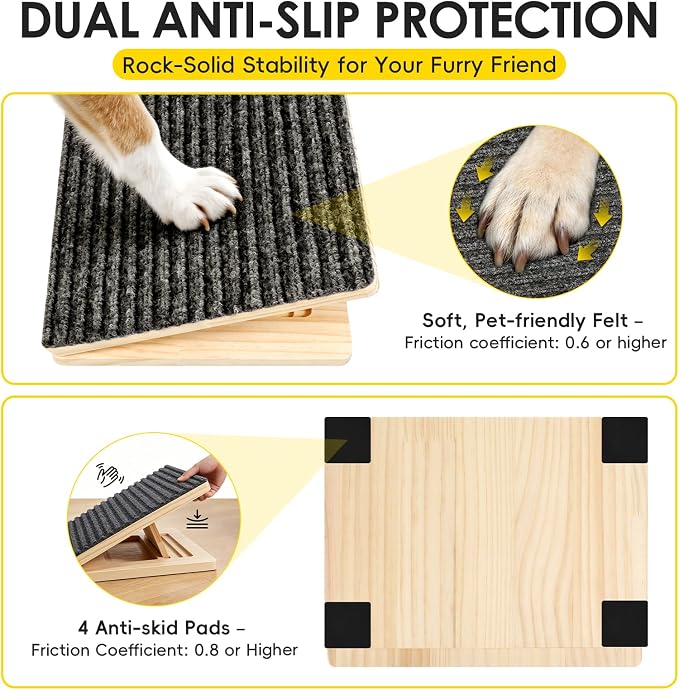 2-Pack Dog Ramp for Stairs, 4 Adjustable Heights (4"-7") Solid Wooden Pet Steps with Anti-Slip Grip & Corner Pads – Senior-Friendly No-Tool Dog Stairs for Bed, Couch & Stairway