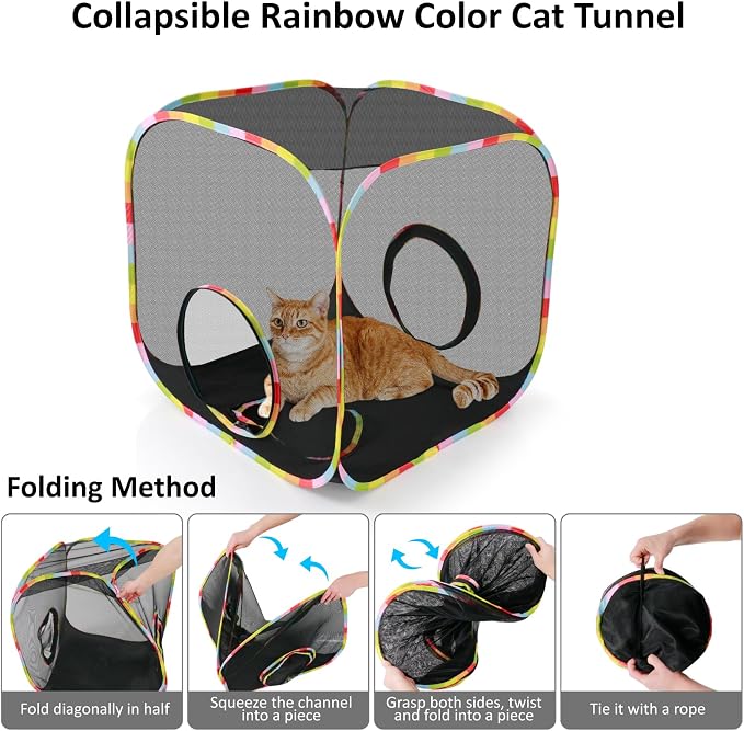 Portable Large Pop-Up Cat Play Cube, Mesh Escape-Proof Cat Enclosure for Indoor Outdoor, Collapsible Cat Playpen for Camping Travel, Ideal for Kittens and Small Pets