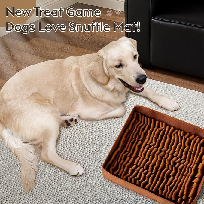 FunFurry Snuffle Mat for Dogs, Dog Puzzle Mat, Interactive Dog Toys for Enrichment,Sniff Mats with Non-Slip Backing,Portable Design Easy to Store (Brown, 14" X 12"-Portable)