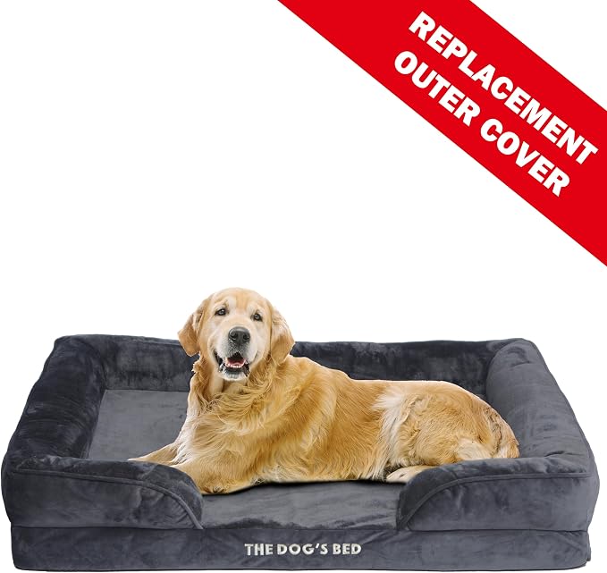 The Dog’s Bed Orthopedic Bolster Dog Bed Replacement Outer Cover - for CertiPUR-Certified Foam Beds, Flannel Fabric, Grey, XL