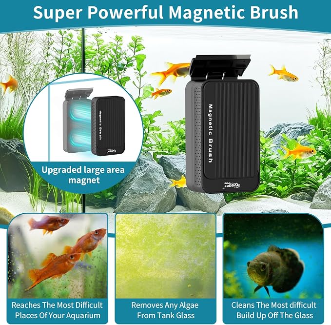 hygger Aquarium Magnet Glass Cleaner, Magnetic Fish Tank Cleaner with 2 Blades for Glass and Acrylic Aquariums, Aquarium Algae Scraper with Super Strong Magnet for Tank Thickness Up to 0.2 Inch (S)