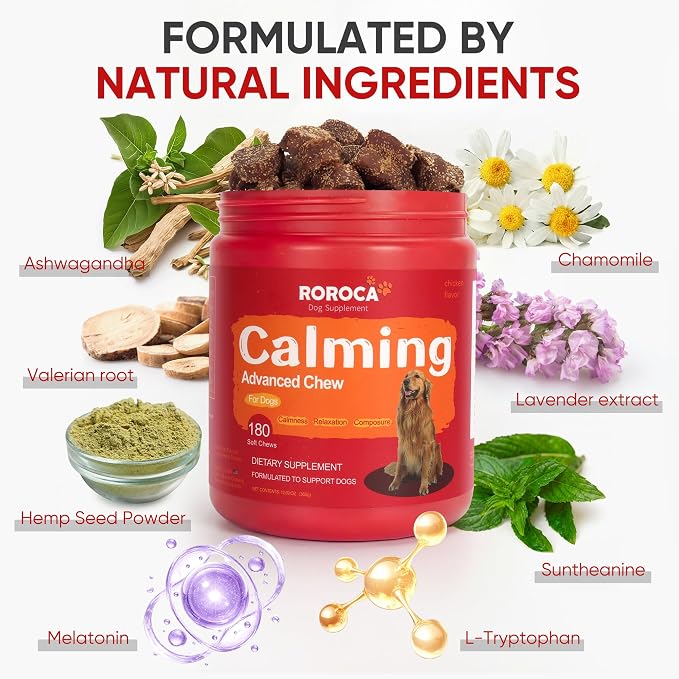 Calming Chews for Dogs – Fast-Acting Anxiety Relief for Thunder, Fireworks & Separation – Long-Lasting Up to 18 Hrs – Melatonin, Chamomile & Valerian – Tasty Soft Chews for All Breeds（180 Ct）