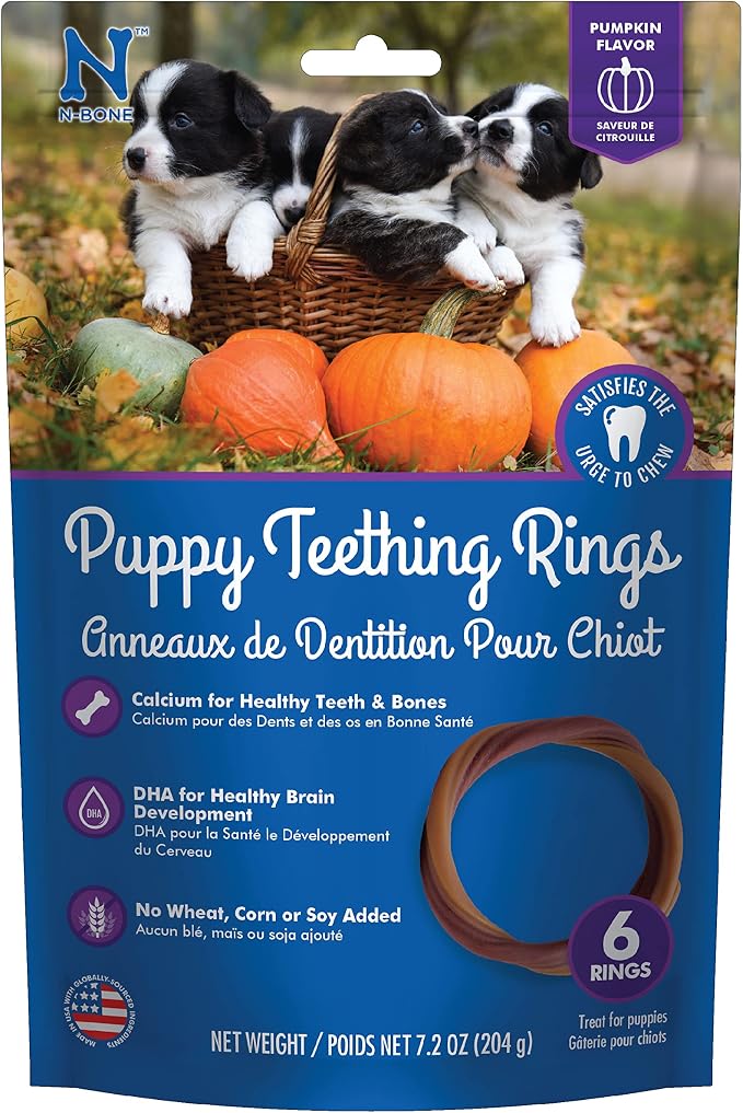 N-Bone Puppy Teething Rings Pumpkin and Blueberry & BBQ Flavors (6 Count)