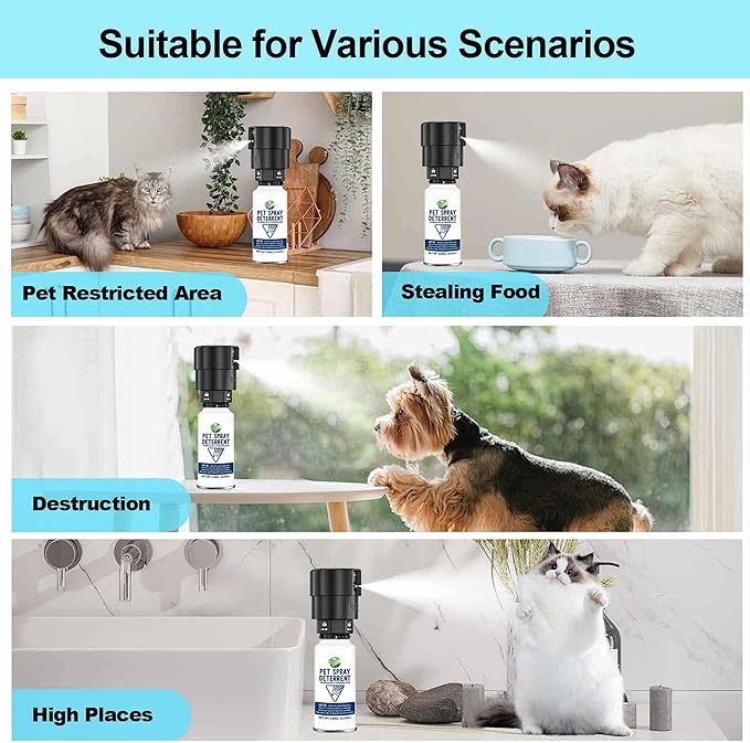 Cat Spray Deterrent System, Pet Deterrent Device Refill, CATSSS Refill [ 15.56Oz & 4 Pack ] Safe for Cats & Dogs Motion Activated Pet Deterrent Spray System-Only Applicable to The Same Brand System