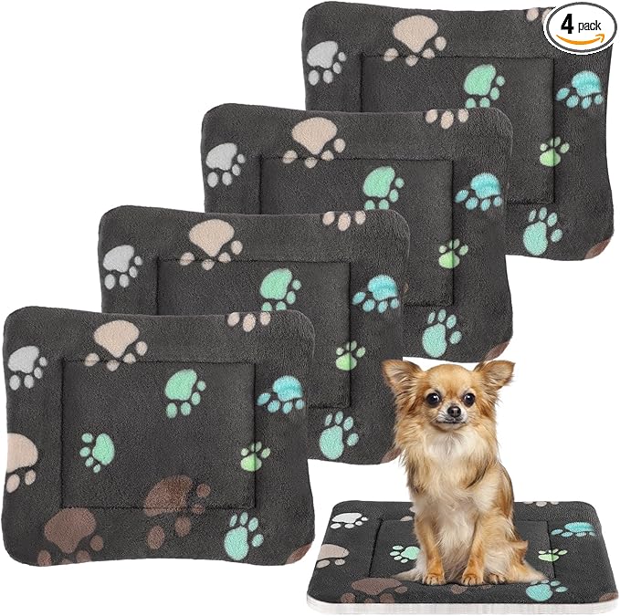 Tuanse 4 Pack Ultra Soft Dog Cat Bed Mat Small Animal Guinea Pig Bed with Cute Print Reversible Fleece Dog Crate Kennel Pad Cozy Washable Thickened Hamster Pet Beds Mat(23 x 18 Inches,Black)