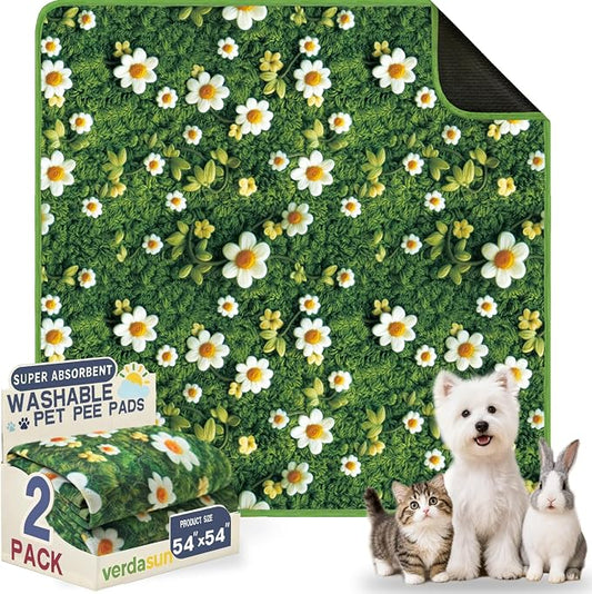 Washable Pee Pads for Dogs, Reusable Puppy Potty Training Pads, Ultra-Absorbent Thick Waterproof Leak-Proof Non-Slip Pads & Mat for Crate, Playpen, Floor, Whelping & Housebreaking , 2 Pack 54"x54"